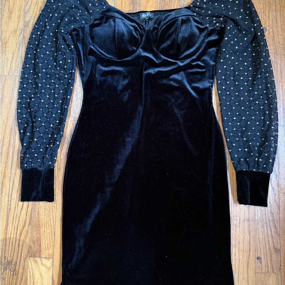 Lily Rose Black Velvet Dress with Gold Details